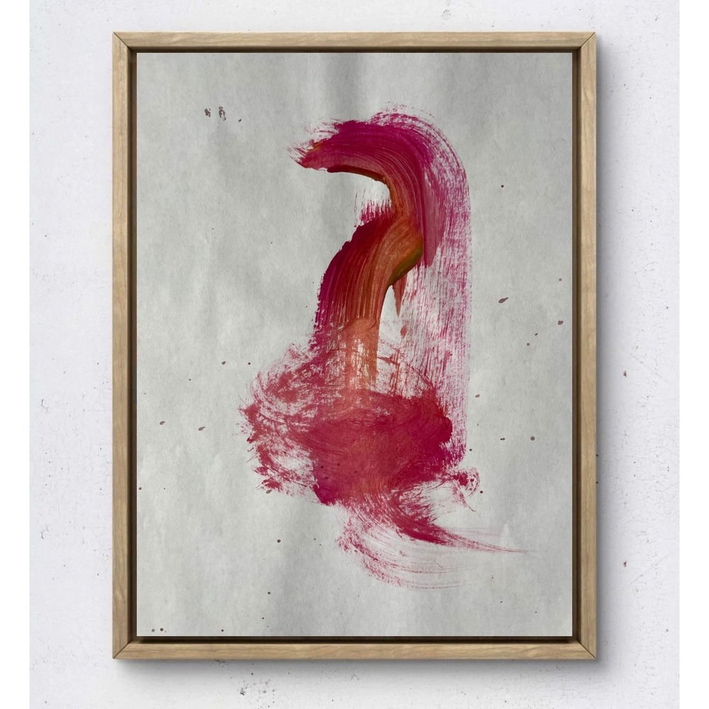 Original Abstract Expressionist Red Brushstroke Painting on Paper 8.5x11 Art
